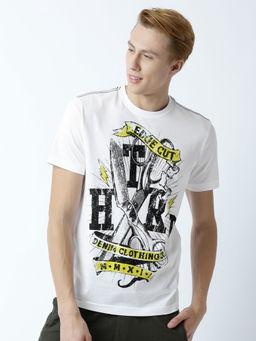 Huetrap - Mens Printed Round Neck White T-Shirt