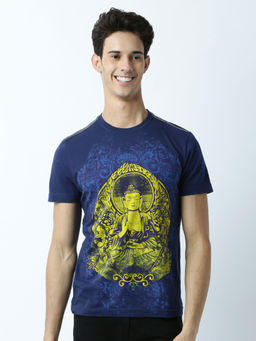 Huetrap - Mens Printed Round Neck Navy Blue T-Shirt