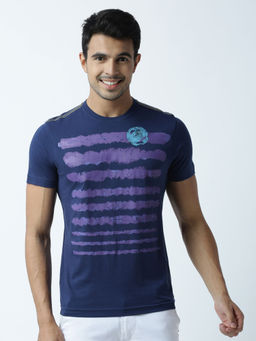 Huetrap - Mens Printed Round Neck Navy Blue T-Shirt