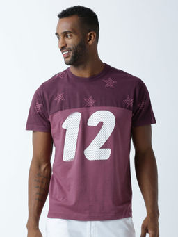 Huetrap - Mens Printed Round Neck Purple T-Shirt