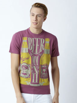 Huetrap - Mens Printed Round Neck Purple T-Shirt