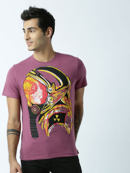Huetrap - Mens Printed Round Neck Purple T-Shirt