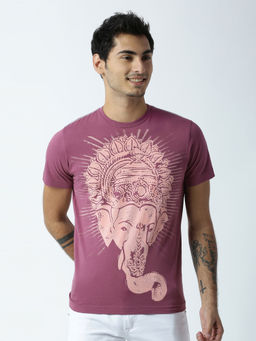 Huetrap - Mens Printed Round Neck Purple T-Shirt