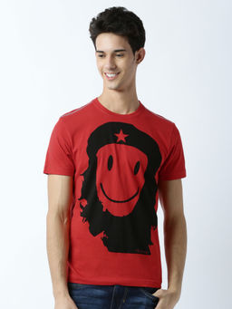 Huetrap - Mens Printed Round Neck Red T-Shirt