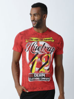 Huetrap - Mens Printed Round Neck Red T-Shirt
