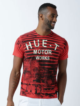 Huetrap - Mens Printed Round Neck Red T-Shirt