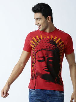Huetrap - Mens Printed Round Neck Red T-Shirt