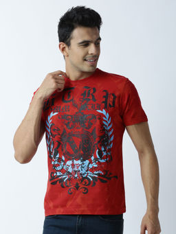 Huetrap - Mens Printed Round Neck Red T-Shirt