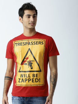 Huetrap - Mens Printed Round Neck Red T-Shirt