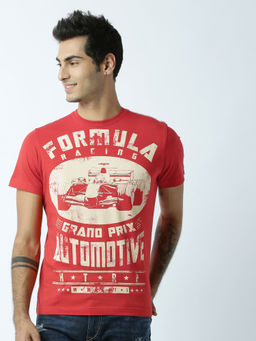Huetrap - Mens Printed Round Neck Red T-Shirt