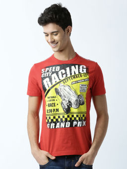 Huetrap - Mens Printed Round Neck Red T-Shirt