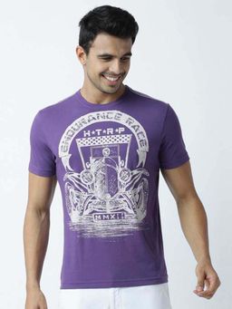 Huetrap - Mens Printed Round Neck Purple T-Shirt