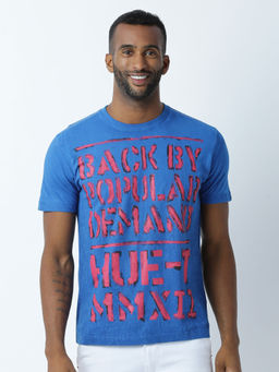 Huetrap - Mens Printed Round Neck Blue T-Shirt