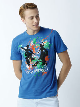 Huetrap - Mens Printed Round Neck Blue T-Shirt