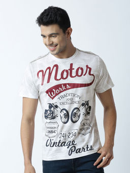 Huetrap - Mens Printed Round Neck White T-Shirt