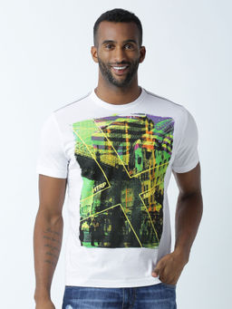 Huetrap - Mens Printed Round Neck White T-Shirt