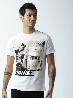Huetrap - Mens Printed Round Neck White T-Shirt