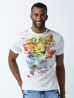 Huetrap - Mens Printed Round Neck White T-Shirt