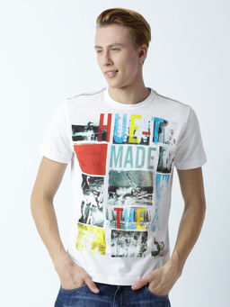 Huetrap - Mens Printed Round Neck White T-Shirt