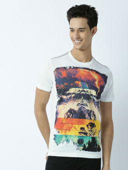 Huetrap - Mens Printed Round Neck White T-Shirt