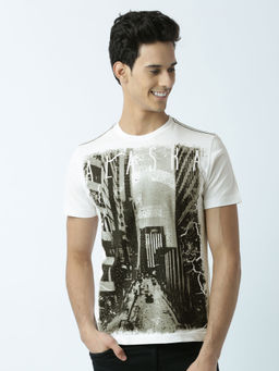 Huetrap - Mens Printed Round Neck White T-Shirt