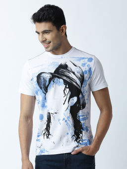 Huetrap - Mens Printed Round Neck White T-Shirt