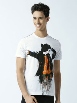Huetrap - Mens Printed Round Neck White T-Shirt