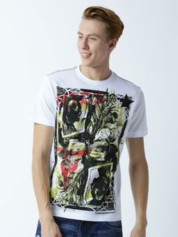 Huetrap - Mens Printed Round Neck White T-Shirt