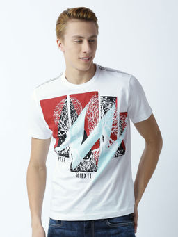 Huetrap - Mens Printed Round Neck White T-Shirt