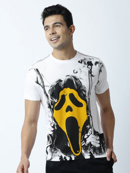 Huetrap - Mens Printed Round Neck White T-Shirt