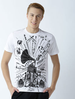 Huetrap - Mens Printed Round Neck White T-Shirt