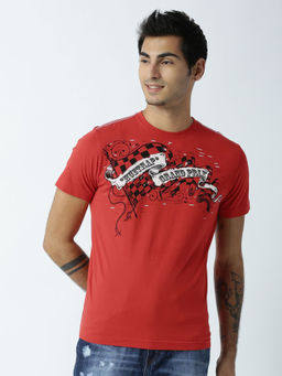 Huetrap - Mens Printed Round Neck Red T-Shirt