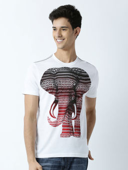 Huetrap - Mens Printed Round Neck White T-Shirt