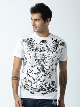 Huetrap - Mens Printed Round Neck White T-Shirt