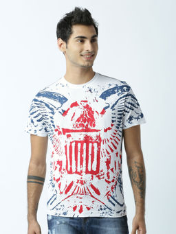 Huetrap - Mens Printed Round Neck White T-Shirt