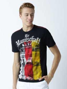 Huetrap - Mens Printed Round Neck Black T-Shirt