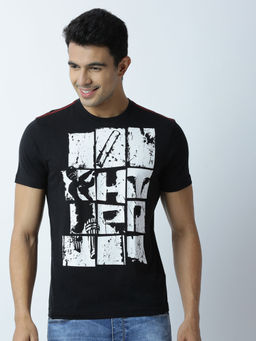 Huetrap - Mens Printed Round Neck Black T-Shirt