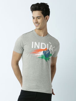 Huetrap - Mens Printed Round Neck Grey T-Shirt