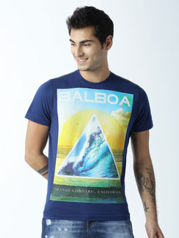 Huetrap - Mens Printed Round Neck Navy Blue T-Shirt