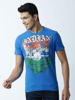 Huetrap - Mens Printed Round Neck Blue T-Shirt