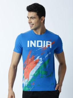 Huetrap - Mens Printed Round Neck Blue T-Shirt
