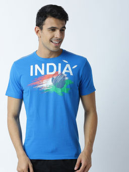 Huetrap - Mens Printed Round Neck Blue T-Shirt