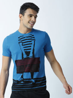 Huetrap - Mens Printed Round Neck Blue T-Shirt