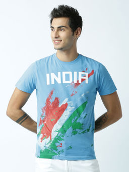 Huetrap - Mens Printed Round Neck Blue T-Shirt
