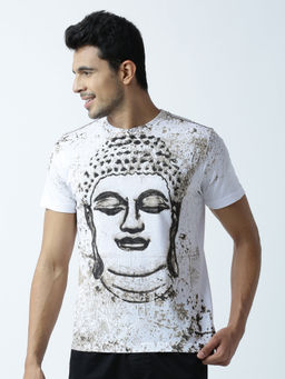 Huetrap - Mens Printed Round Neck White T-Shirt
