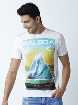 Huetrap - Mens Printed Round Neck White T-Shirt