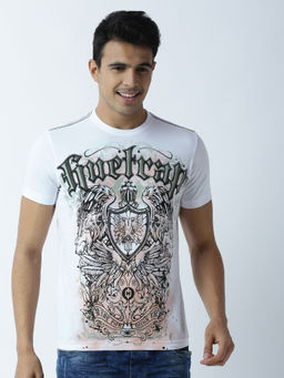 Huetrap - Mens Printed Round Neck White T-Shirt