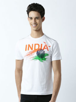 Huetrap - Mens Printed Round Neck White T-Shirt