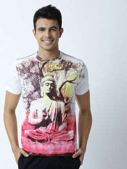 Huetrap - Mens Printed Round Neck White T-Shirt