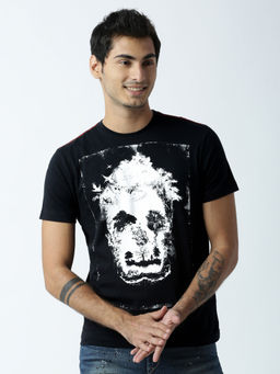 Huetrap - Mens Printed Round Neck Black T-Shirt